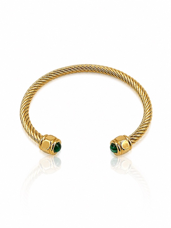 Jewelry - Gold Cable Cuff Bracelet with Green Malachite Stone Accents